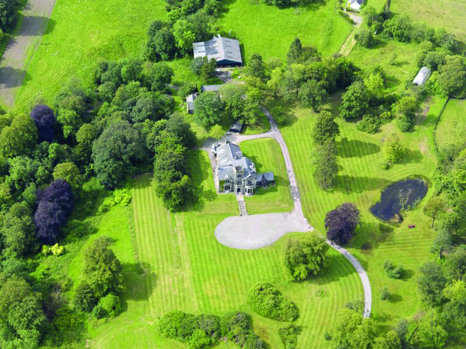 Aerial view of Ballochneck House and its grounds